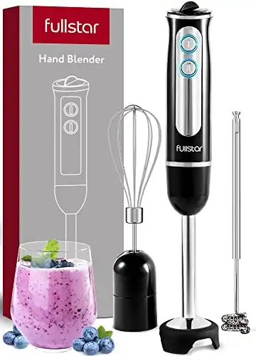 fullstar Handheld Electric Immersion Blender, 3-in-1 - 9-Speed, 500W, Hand Mixer for Kitchen, Smoothie Black