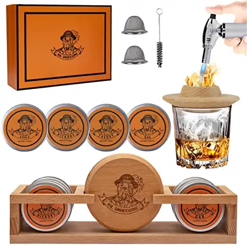 Cocktail Smoker Kit with Torch with 4 Flavored Wood Chips for Bourbon, Old Fashioned Chimney Drinks, Whiskey Smoker Kit, Ideal Gifts for Him,Men,Boyfriend, Husband, Dad (No Butane)