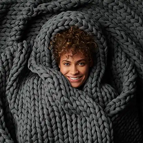 Bearaby Hand-Knit Weighted Blanket for Adults - Chunky Knit Blanket - Sustainable, Breathable, Organic - Machine Washable for Easy Maintenance (Asteroid Grey, 10 lbs)