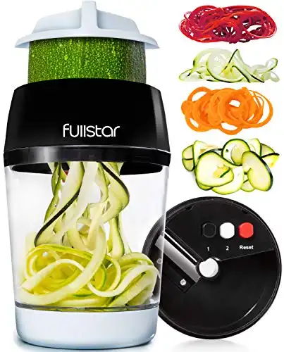 Fullstar Vegetable Spiralizer Vegetable Slicer - 4 in 1 Zucchini Spaghetti Maker ,Zoodle Maker, Adjustable Veggie Spiralizer with Container