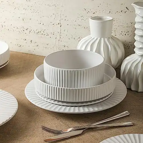 Stone Lain Macchio Stoneware Dinnerware Set, 12-Piece - Service for 4, White Matte