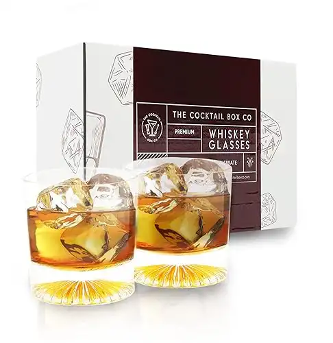 The Cocktail Box Co. Premium Crystal Whiskey Glasses Set of 2 Unique design , Great Gift