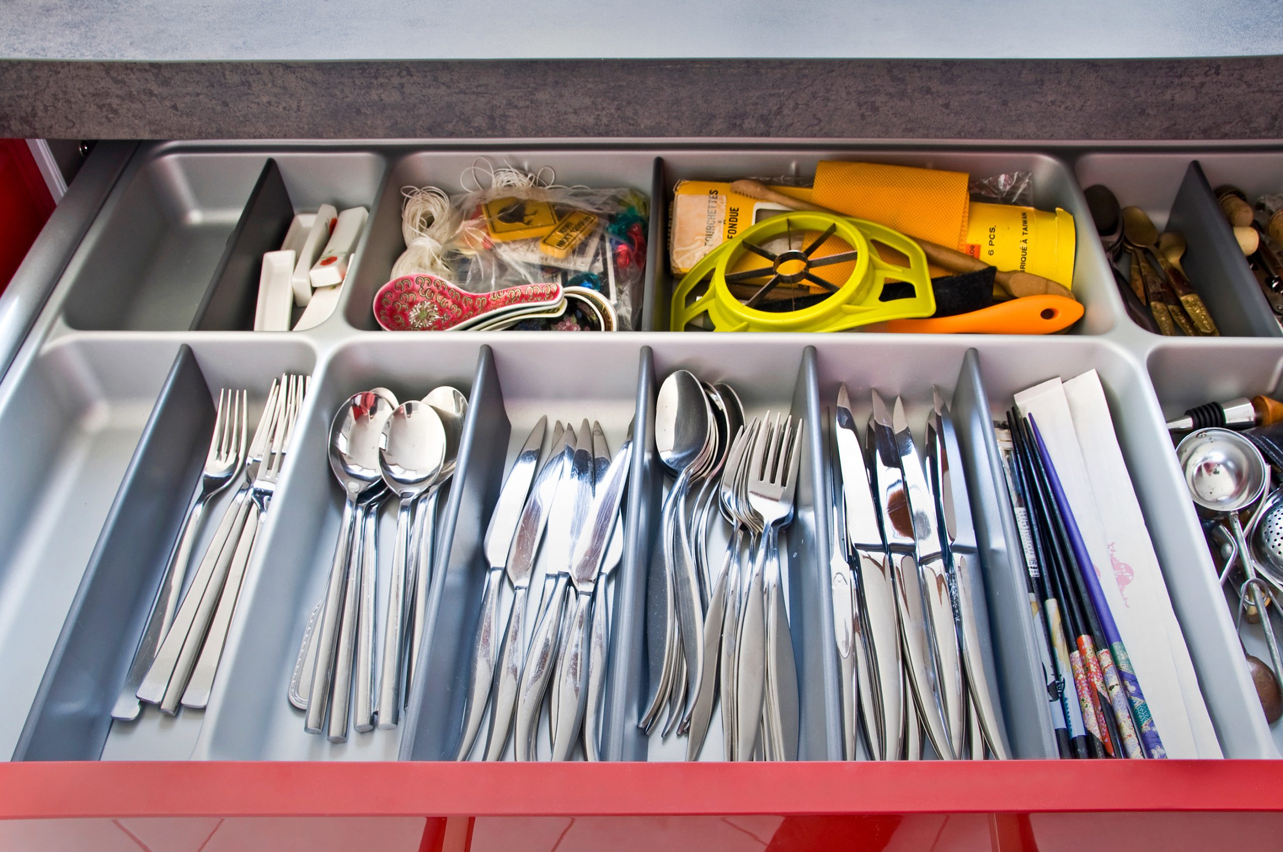 A drawer full of silverware. 10-minute decluttering tips. 