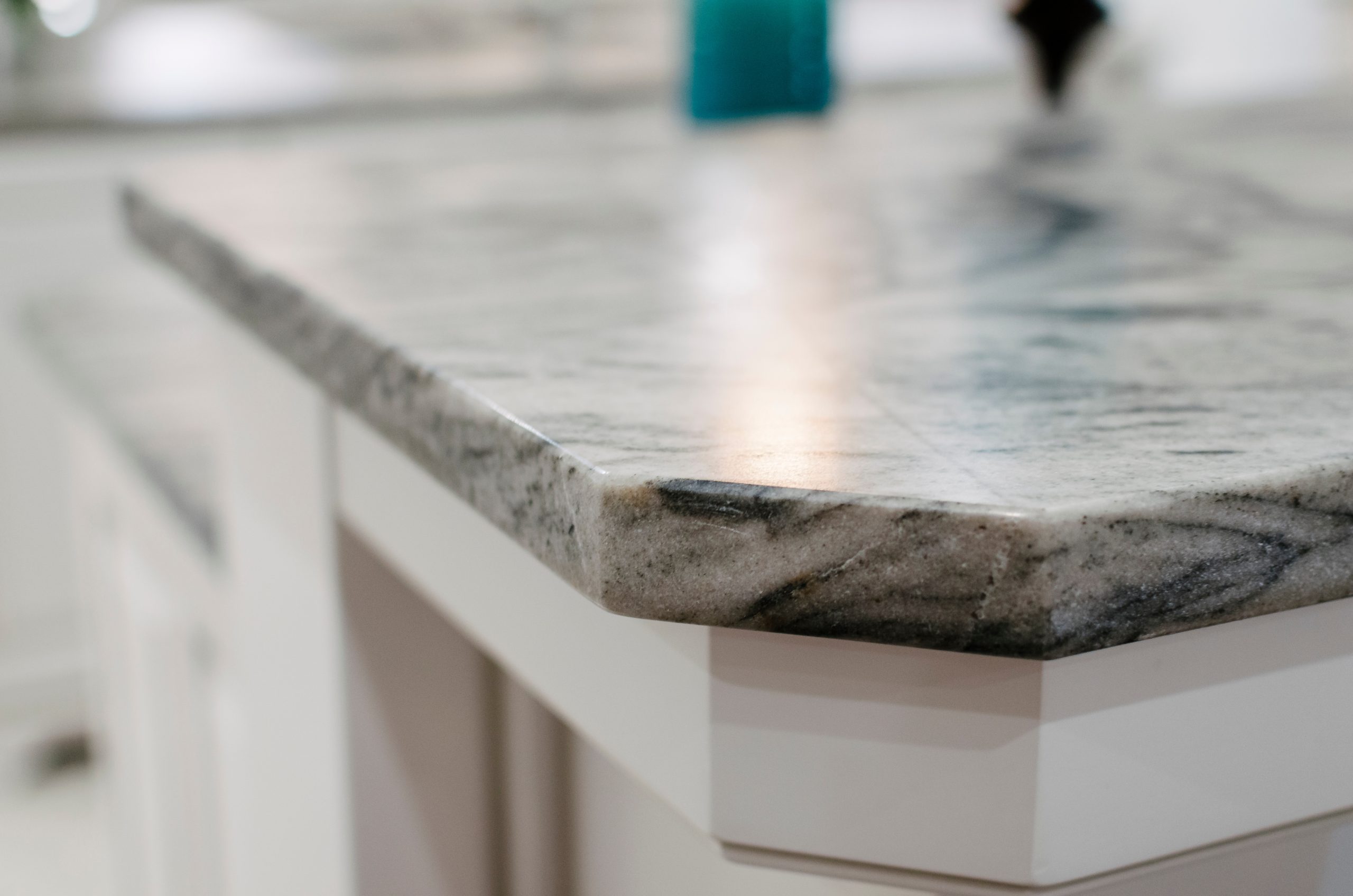 A close up of a marble counter top.