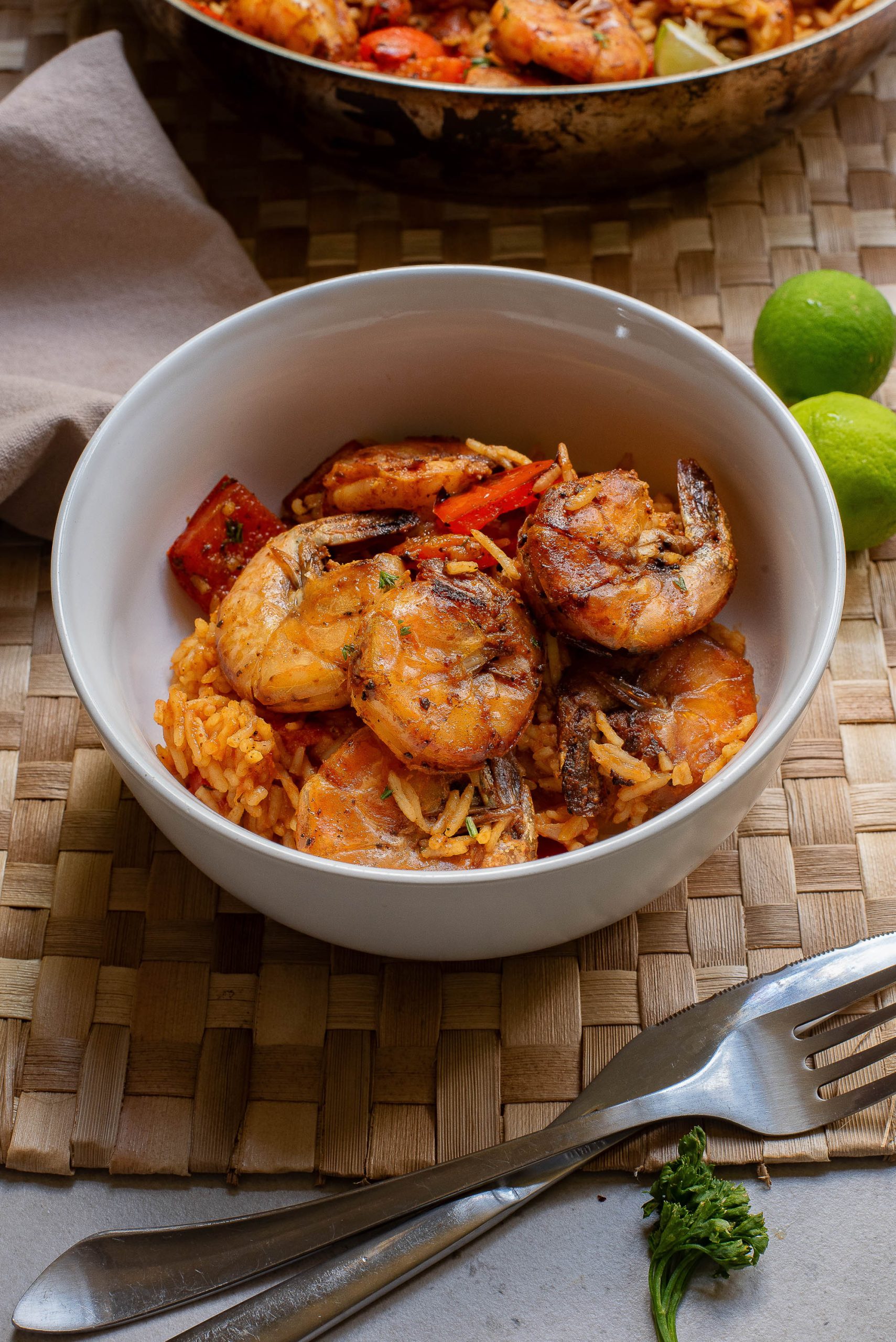 A bowl of Cajun Seafood Rice Casserole.