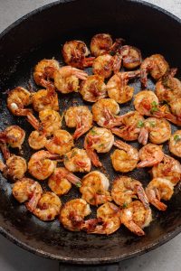 shrimp in a skillet.