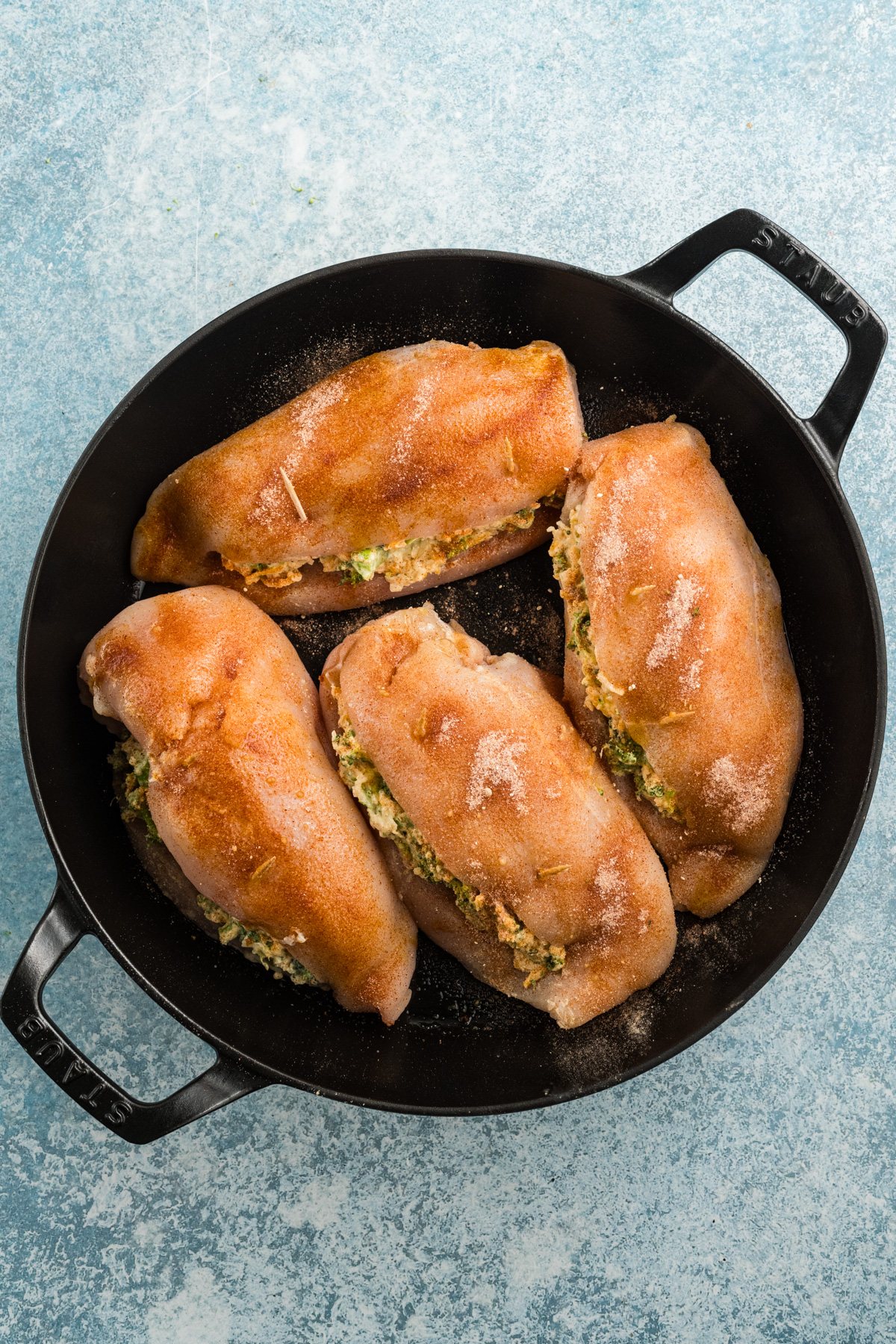 Close-up of buffalo stuffed chicken breast.