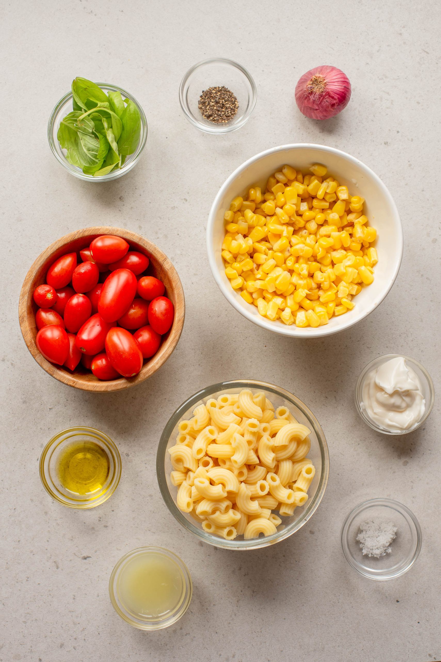 Various ingredients on a countertop.