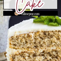 A three-layer slice of Cake Mix Italian Cream Cake with white icing and a mint garnish on a white plate.