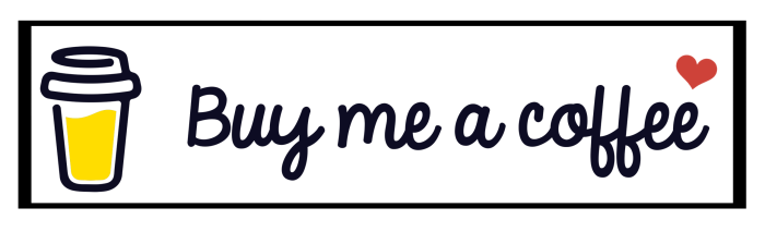 A to-go coffee cup icon next to the text "Buy me a coffee" in cursive, with a small red heart above the word "coffee.