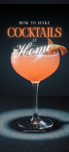 A coupe glass filled with a pink cocktail garnished with an orange peel, with the text "How to make cocktails at home" above it, inspiring you to make cocktails at home with style and flair.