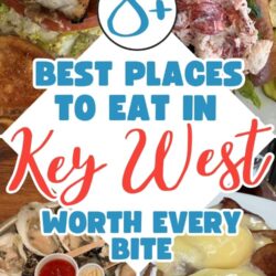 A vibrant collage of seafood and sandwiches is paired with bold text: "8+ Best Places to Eat in Key West Worth Every Bite." Tempting oysters, a mouthwatering lobster roll, hearty sandwich, and classic eggs benedict are featured—perfect inspiration for anyone wondering where to eat in Key West. Website: callmepmc.com.