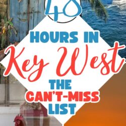 Collage of Key West scenes: a Blue Heaven sign, waterfront with boats, a rooster, and a sunset with palm trees. Text reads, “48 Hours in Key West: The Can’t-Miss List.” Capture the vibrant essence of the island during your 48 Hours in Key West with this picture-perfect collection of iconic sights and unforgettable moments.